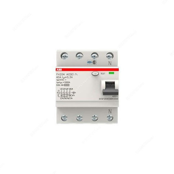 ABB Residual Current Circuit Breaker, FH204-AC-40-0-3, 4 Pole, 300mA, 40A