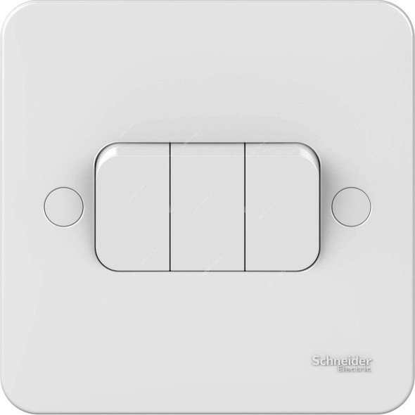 Schneider Electric Plate Switch, GGBL1032NIS, Lisse, 3 Gang, 10A, 230VAC, White