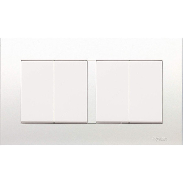 Schneider Electric 2 Way Electrical Switch, KB34-AS, Vivace, 4 Gang, 16AX, 250VAC, Aluminium Silver