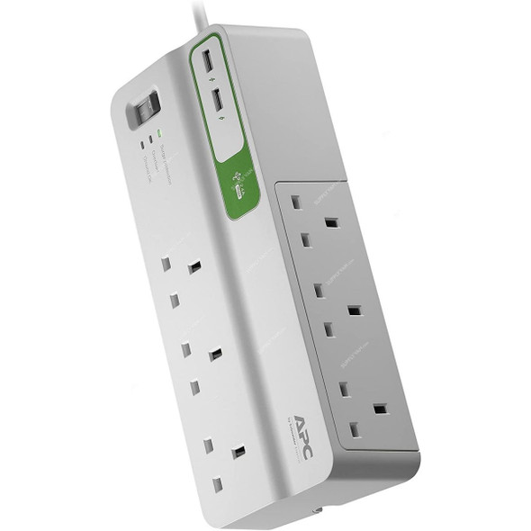 Schneider Electric 6 Outlet APC Essential Surge Protector With 2 USB Port, PM6U-UK, 2.4A, 230V, White