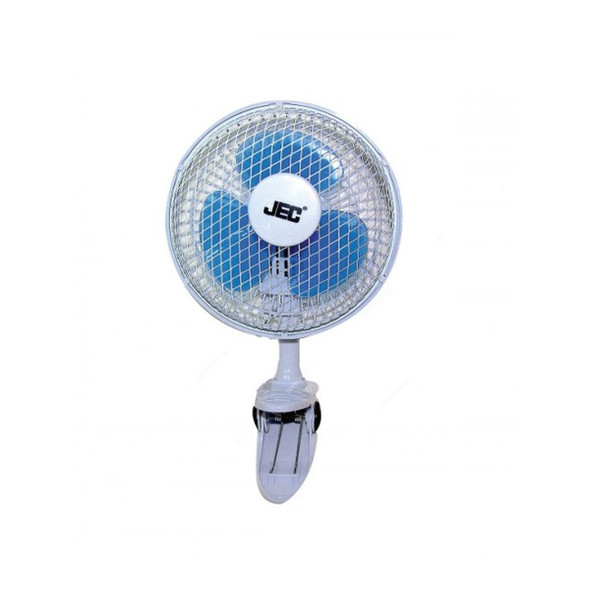 Jec Personal Clip On Fan, FA-1605, 6 Inch Blade Dia, 35W, White/Blue