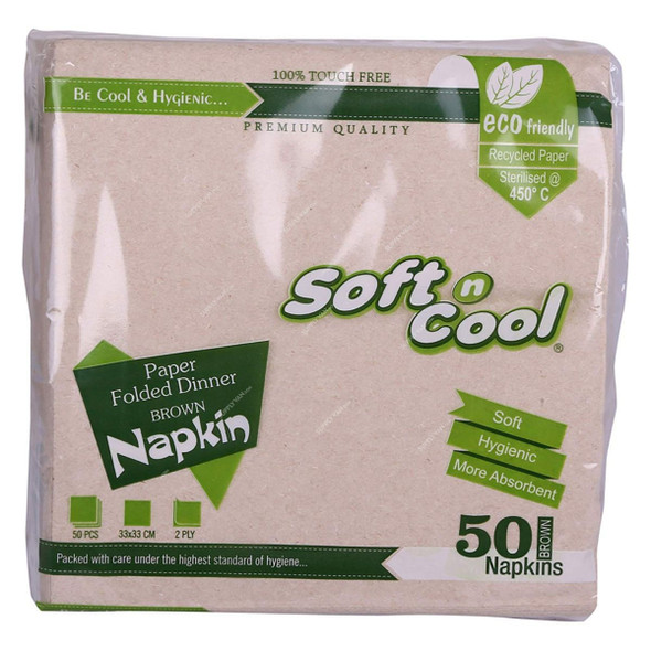 Soft n Cool Paper Folded Dinner Napkin, NAPKIN3333B, 33CM Length x 33CM Width, Brown, 50 Sheets/Pack