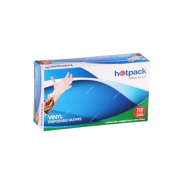 Hotpack Powder Free Vinyl Gloves, VGLPF, Large, White, 100 Pcs/Pack