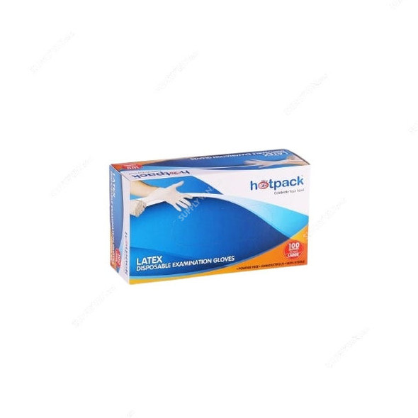Hotpack Powdered Latex Gloves, PFLGL, Large, White, 100 Pcs/Pack