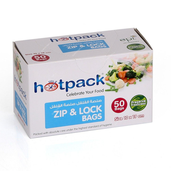 Hotpack Zip and Lock Bag, ZLB1019, 10CM Width x 19CM Length, Clear, 50 Pcs/Pack