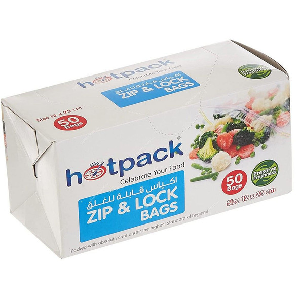 Hotpack Zip and Lock Bag, ZLB1225, 12CM Width x 25CM Length, Clear, 50 Pcs/Pack