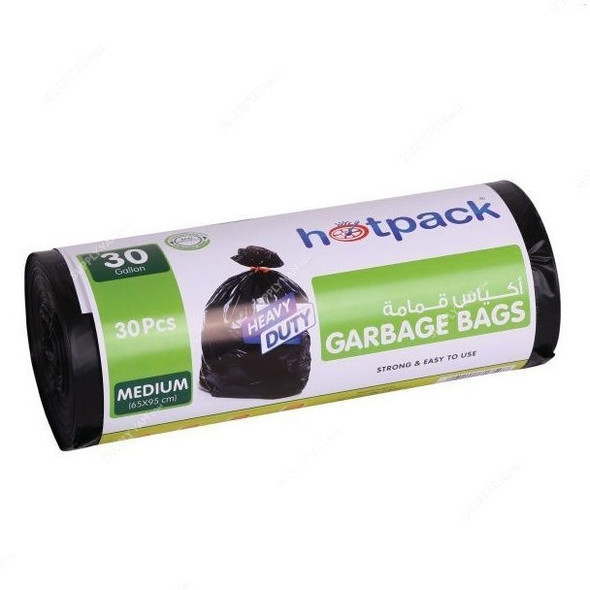 Hotpack Heavy Duty Garbage Bag Roll, HSMGBR6595, 30 Gallon, 65CM Width x 95CM Length, Black, 30 Bags/Roll