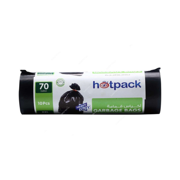 Hotpack Heavy Duty Garbage Bag Roll, HSMGBR105130, 70 Gallon, 105CM Width x 130CM Length, Black, 10 Bags/Roll
