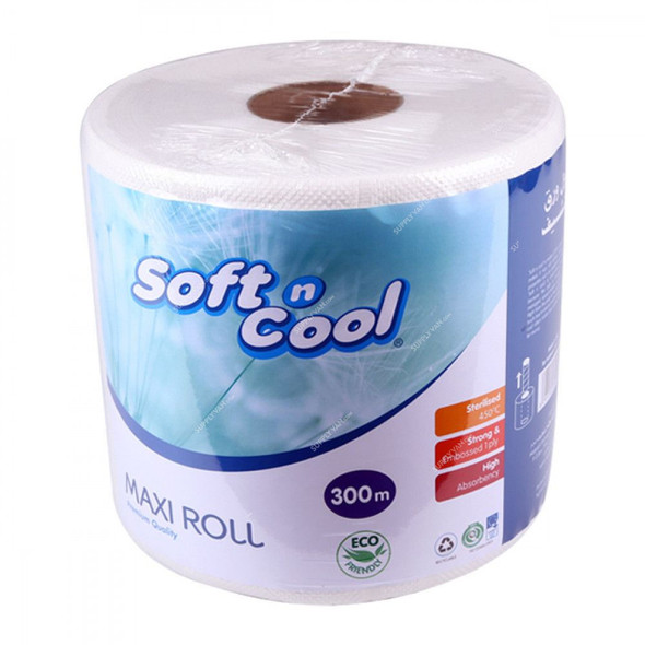Soft n Cool Paper Maxi Roll, SNCMRIW, 1 Ply, 300 Mtrs Length, White