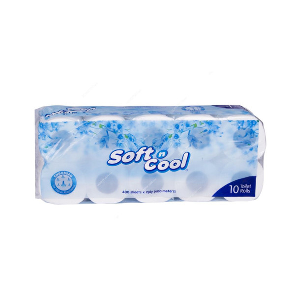 Soft n Cool Toilet Tissue Roll, SNCTR400, 2 Ply, 400 Sheets, White, 10 Rolls/Carton