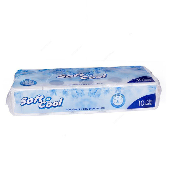 Soft n Cool Toilet Tissue Roll, SNCTR400, 2 Ply, 400 Sheets, White, 10 Rolls/Carton