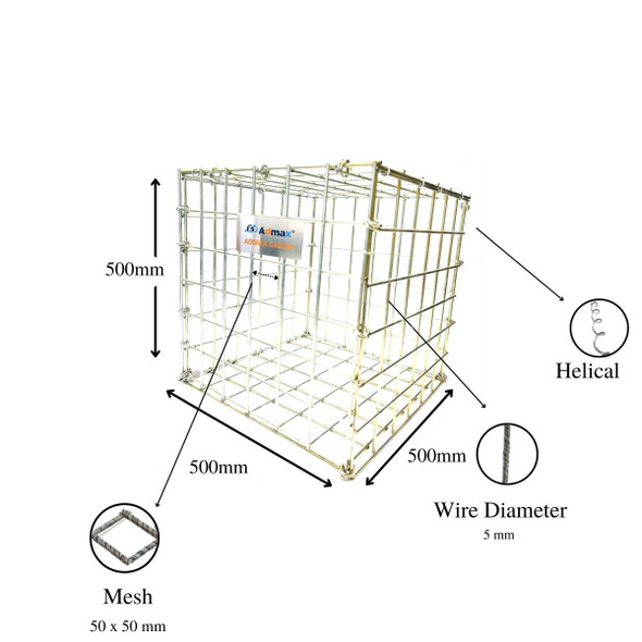 Admax Welded Gabion Basket With Outdoor Spiral, ADG505050550, Galvanized Steel, 500MM Length x 500MM Width, 5MM Wire Dia