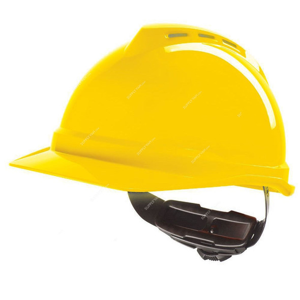 MSA Vented Safety Helmet With Ratchet Suspension, Polyethylene, Yellow