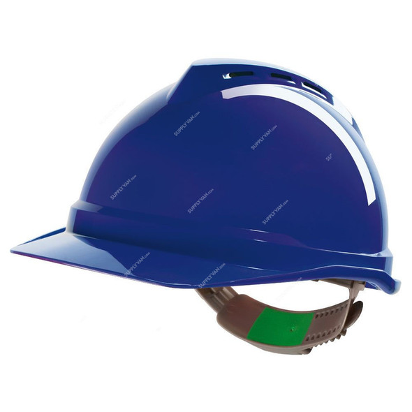 MSA Vented Safety Helmet With Ratchet Suspension, Polyethylene, Blue