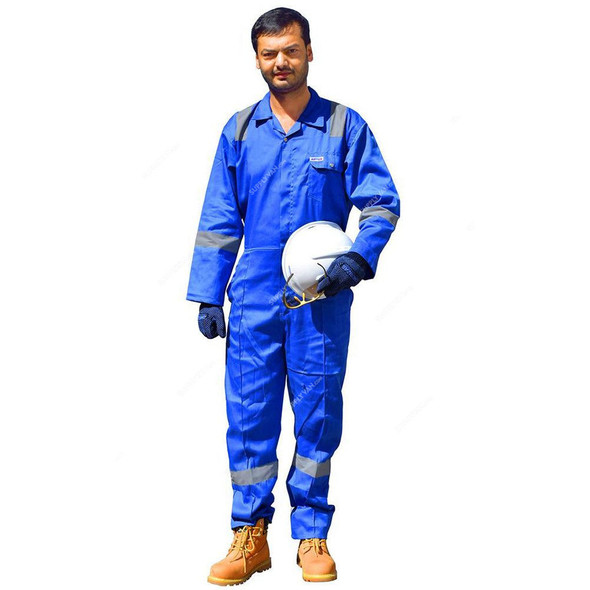 Ameriza Safety Coverall With Reflective Tapes, Chief C Tapes, 100% Twill Cotton, S, Petrol Blue