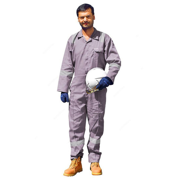 Ameriza Safety Coverall With Reflective Tapes, Chief C Tapes, 100% Twill Cotton, L, Grey