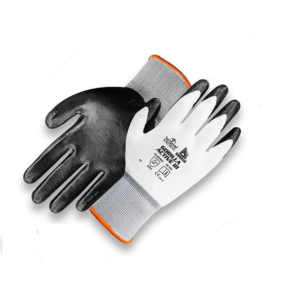 Empiral Nitrile Palm Coated Gloves, Gorilla Active III, 100% Polyester, M, White/Grey
