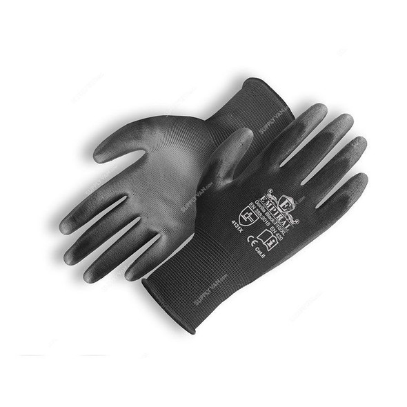 Empiral PU Palm Coated Gloves, Gorilla Black I, 100% Polyester, M, Black