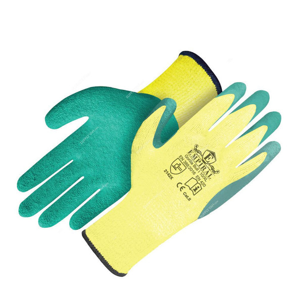 Empiral Latex Coated Gloves, Gorilla Bull I, 100% Polyester, L, Yellow/Blue