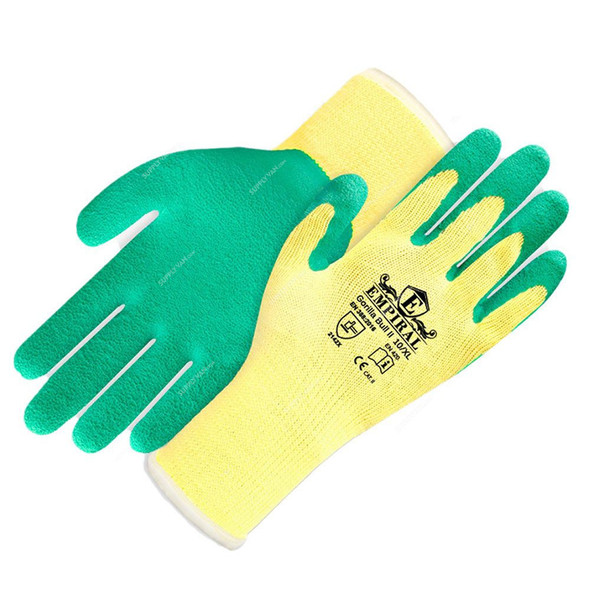 Empiral Latex Coated Gloves, Gorilla Bull II, 100% Polyester, M, Yellow/Green