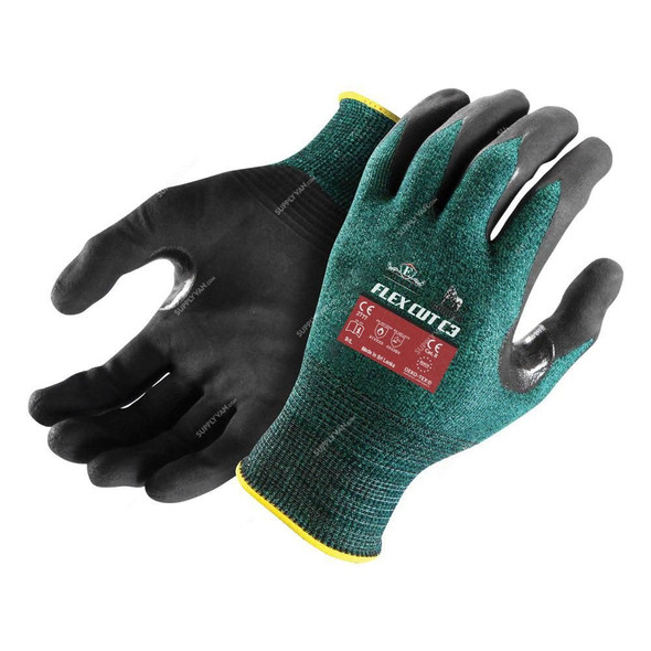 Empiral Cut-Resistant Gloves, Gorilla Flex Cut C3, M, Green/Black