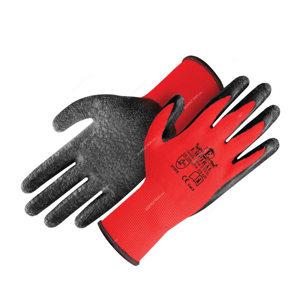 Empiral Palm Coated Gloves, Gorilla Force II, Rubber, M, Red/Black