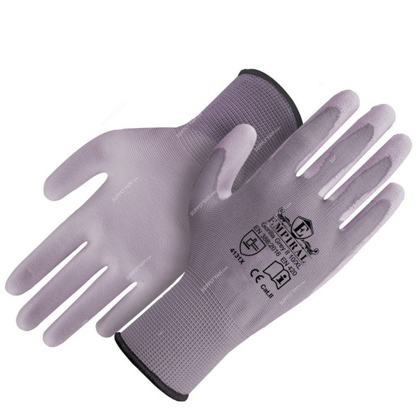Empiral PU Palm Coated Gloves, Gorilla Grey I, 100% Polyester, XL, Grey