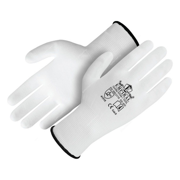 Empiral PU Palm Coated Gloves, Gorilla White I, M, White