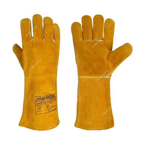 Ameriza Kevlar Stitched Welding Gloves, 1001K-GD-ASK-2014, Leather, 16 Inch, Gold, 12 Pairs/Pack
