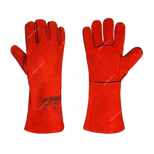 Ameriza Welted Seams Welding Gloves, 1001W-RD-ASK-2014-RD, Leather, 16 Inch, Red, 12 Pairs/Pack