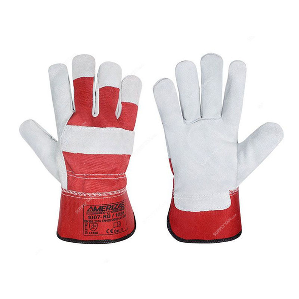 Ameriza Single Palm Rigger Gloves, 1007-RD-1026, Leather, 10.5 Inch, Red/White, 12 Pairs/Pack