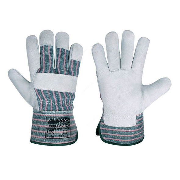 Ameriza Single Palm Striped Rigger Gloves, 1008E-GR-1034, Leather, 10.5 Inch, Green/White, 12 Pairs/Pack