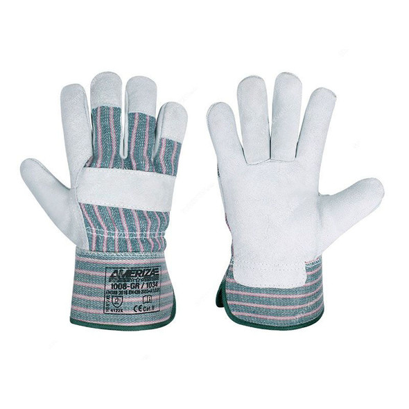 Ameriza Single Palm Striped Rigger Gloves, 1008-GR-1034, Leather, 10.5 Inch, Green/White, 12 Pairs/Pack