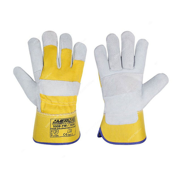 Ameriza Patch Palm Rigger Gloves, 1009-YW-1034, Leather, 10.5 Inch, Yellow/White, 12 Pairs/Pack