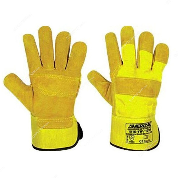 Ameriza Patch Palm Rigger Gloves, 1010-YW-1034, Leather, Free Size, Yellow/White, 12 Pairs/Pack