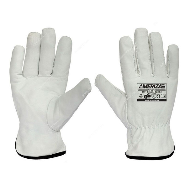 Ameriza Full Grain Driver Gloves, Leather, Free Size, White