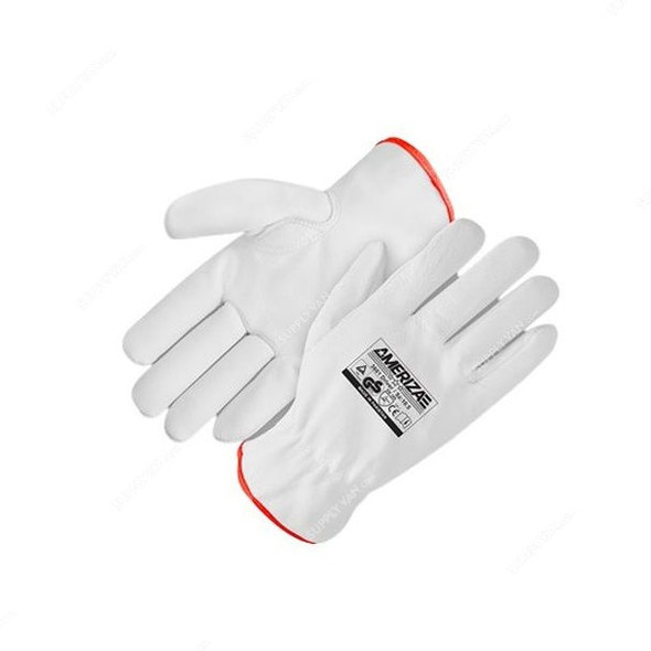 Ameriza Freezer Gloves With Fleece Lining, 3601, Full Grain Leather, 10.5 Inch, White