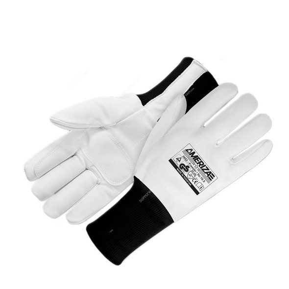 Ameriza Freezer Gloves With Fleece Lining, 3602, Full Grain Leather, 10.5 Inch, White
