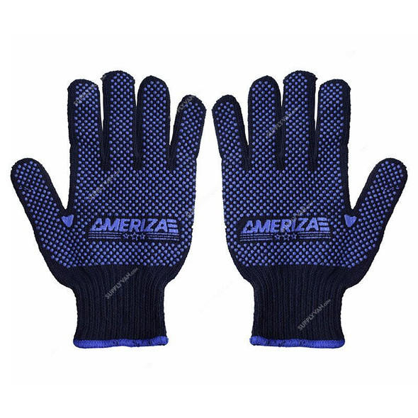 Ameriza Double Side Dotted Knitted Gloves, KNDDA, Cotton/PVC, Universal, 1030GM, Navy Blue, 12 Pairs/Pack
