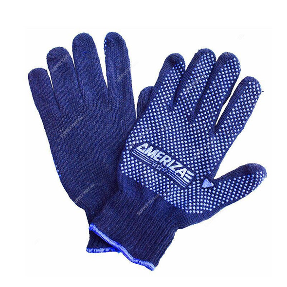 Ameriza Single Side Dotted Knitted Gloves, KNSDA, Cotton/PVC, Universal, 860GM, Blue, 12 Pairs/Pack