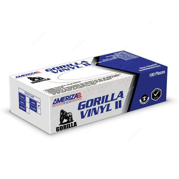 Ameriza Powder Free Disposable Vinyl Gloves, Gorilla Vinyl II, PVC, L, Blue, 100 Pcs/Pack