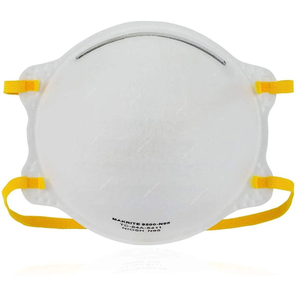 Makrite Disposable Respirator Mask, 9500-N95, Comfort Series, Polypropylene, M/L, White, 20 Pcs/Pack