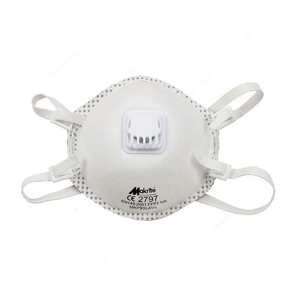 Makrite NR Respiratory Mask With Valve, MKP3SLAVa, Comfort Series, Polypropylene, FFP3, White, 20 Pcs/Pack