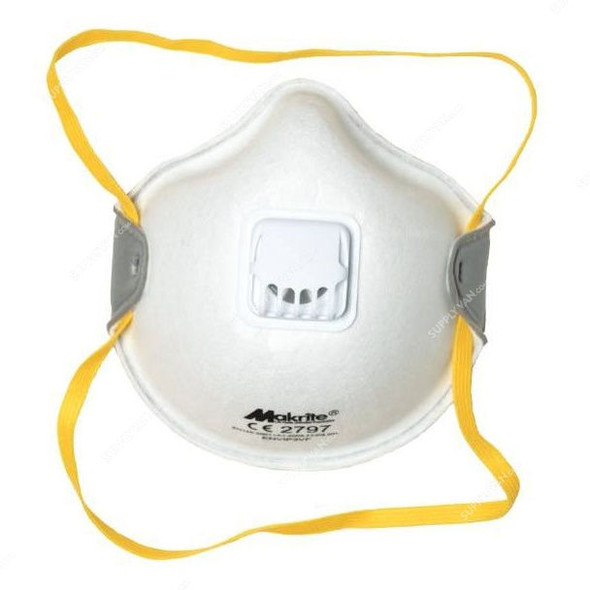 Makrite Disposable Particulate Respirator With Valve, ENVI-P3VF, ENVI Series, Polypropylene, FFP3, M/L, White, 10 Pcs/Pack