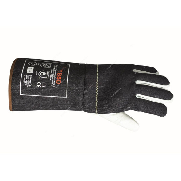 BSD HRC 4 Arc Protection Gloves, Textile/Leather, 45.0 Cal/SQ.CM, Size8, Navy/White