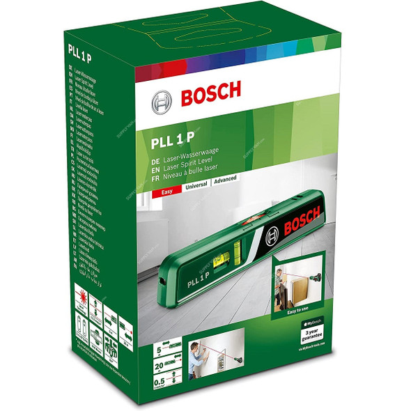 Bosch Laser Spirit Level, PLL-1-P, 1.5V, 20 Mtrs