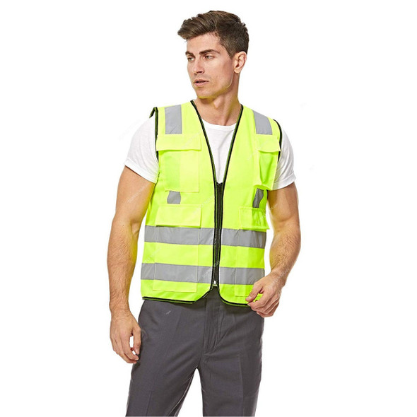 Empiral High Visibility Safety Vest With Straight Reflector At Back, E108083202, Bright, 100% Polyester, M, Fluorescent Yellow