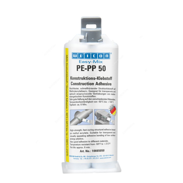 Weicon Easy Mix PE-PP 50 Structural Acrylic Adhesive, 10665050, -50 to 100 Deg.C