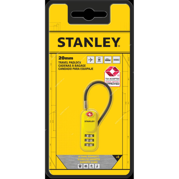 Stanley 3 Digit Combination Luggage Padlock, S742-061, Alloy Steel, 20MM