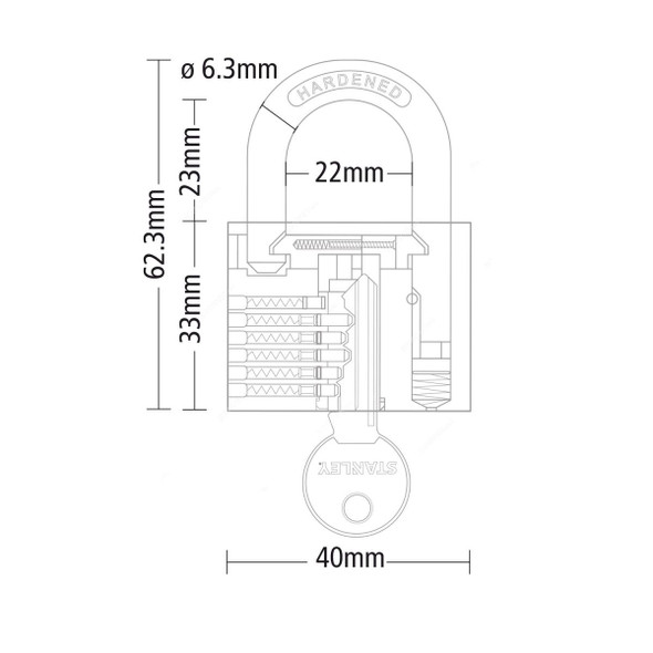 Stanley Keyed Padlock, S742-038, Solid Brass, 40MM, 4 Pcs/Pack